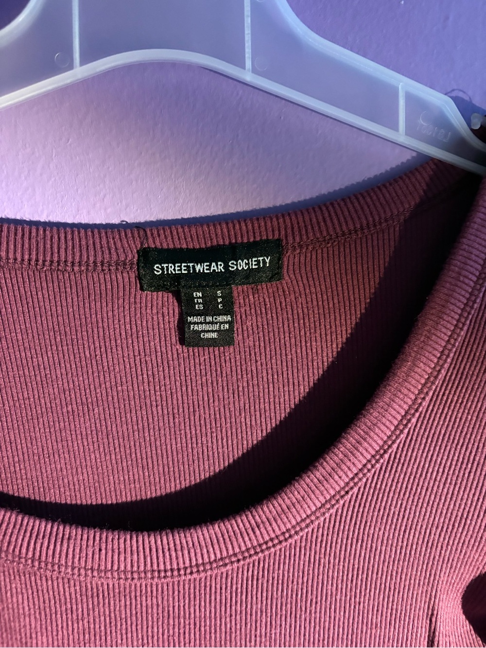 Burgundy Swoop-Neck Long Sleeve Ribbed - Picture 2 of 6